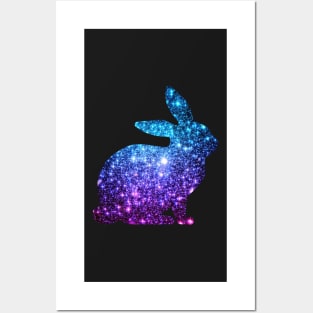 Teal and Purple Ombre Faux Glitter Easter Bunny Posters and Art